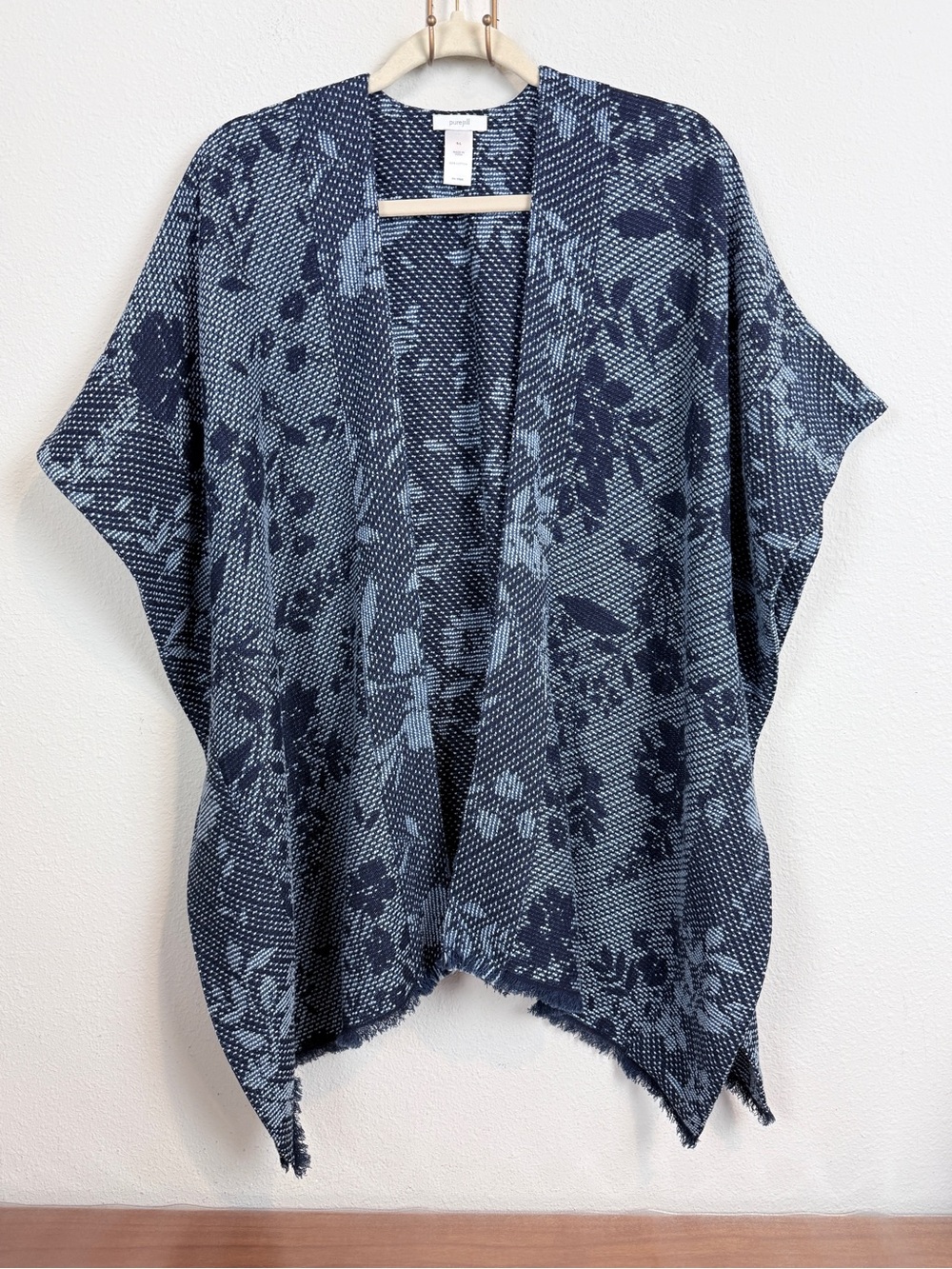 J. Jill Ruana Blue Floral Open Front Kimono Poncho S-L